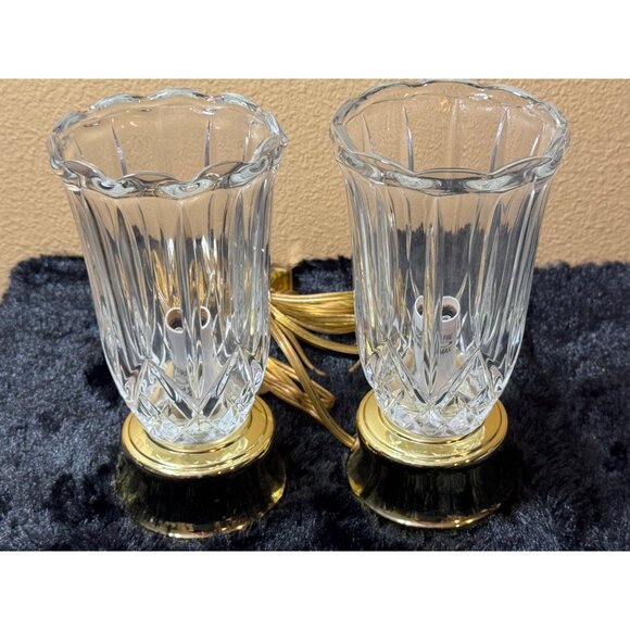 Pair Of Elegant Pressed Crystal & Brass  Regency Style Table Lamps Tested - Picture 1 of 9